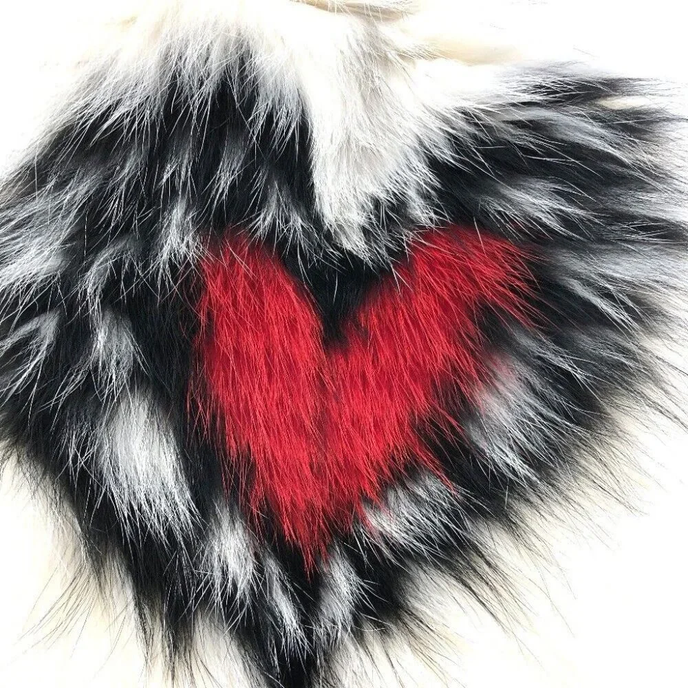 Authentic Dior 86FUR250I820 heart fur Scarf Nylon White/Red/Black